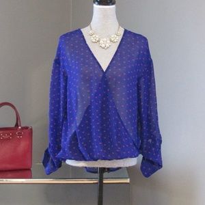 NEW Decree Blue & Pink Surplice Sheer Blouse L